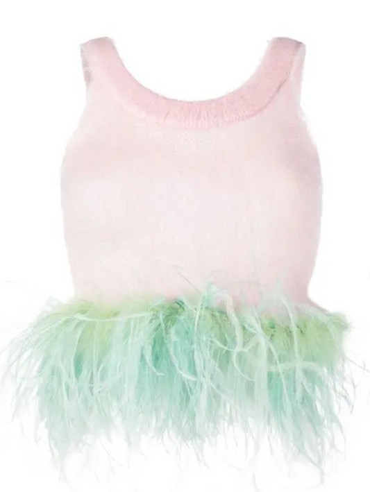 Saint Laurent Feather Trim Sleeveless Top