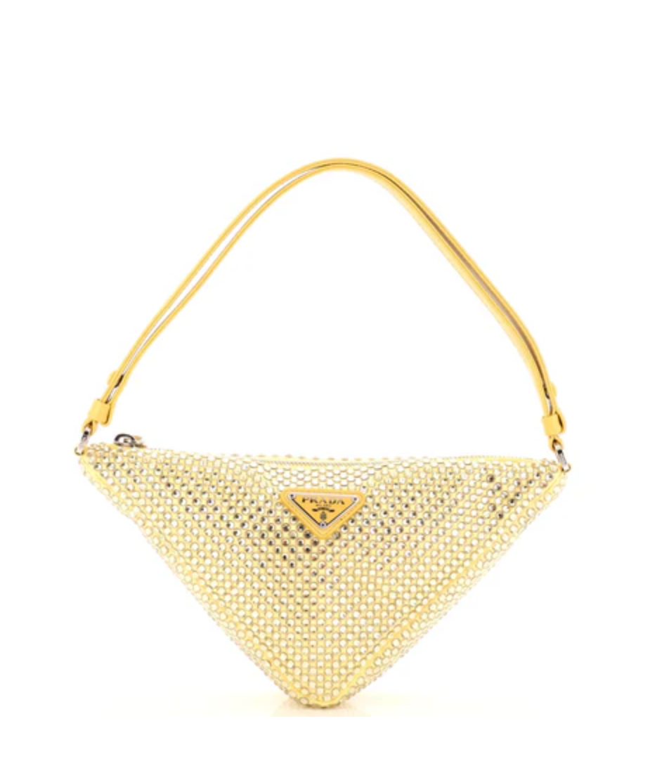 Prada Yellow Triangle Crystal Embellished Satin Bag