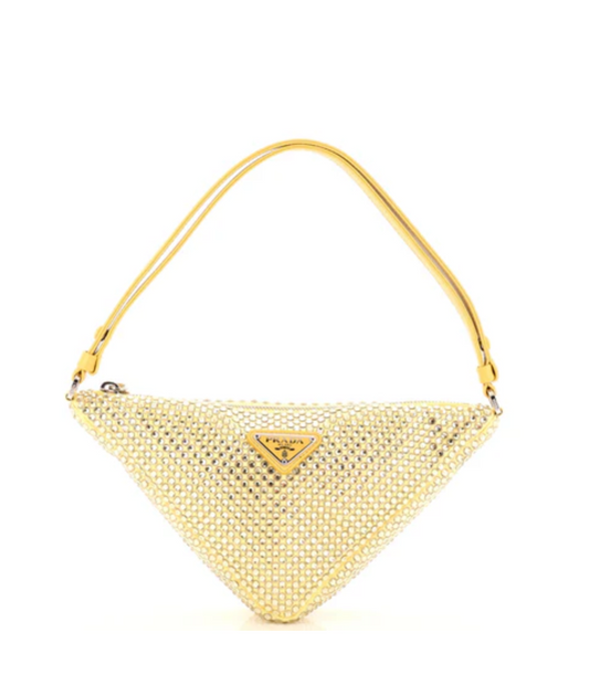 Prada Yellow Triangle Crystal Embellished Satin Bag